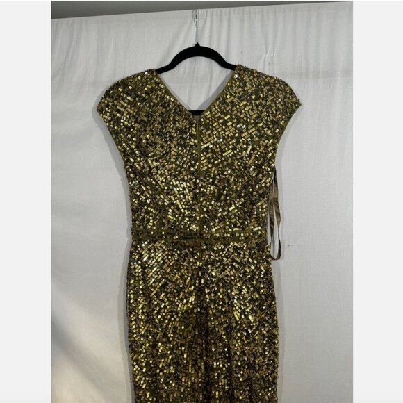 NWT $598 Mac Duggal [ 2 ]‎ Sequined Faux Wrap Cap Sleeve Gown Olive Green #Q714 - Picture 15 of 16